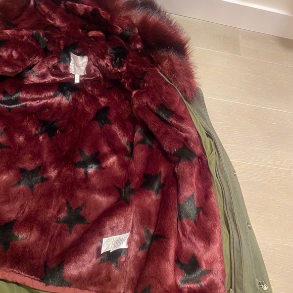 AVEC LES FILLES olive military coat with burgundy faux fur lining. Size XS - Picture 11 of 15